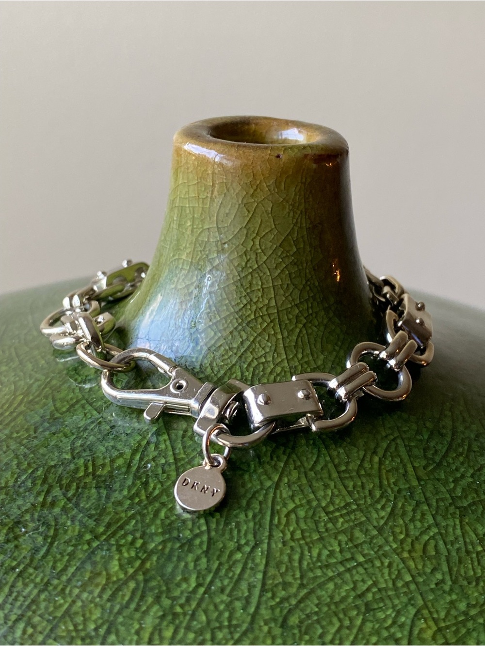 Chunky DKNY Gunmetal Chain Bracelet with Lobster Clasp